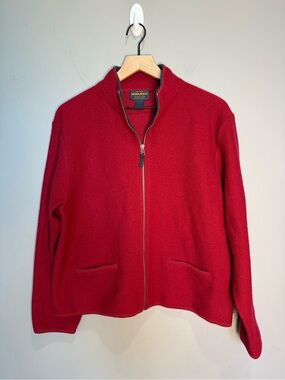 Woolrich 100% Wool Ruby Red‎ Full Zip Jacket Sweater XL